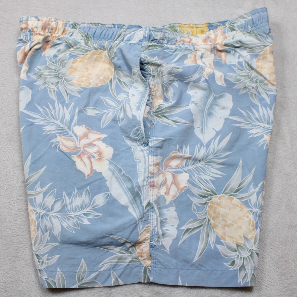 Vintage‎ Tommy Bahama Swim Trunks Mens L Pineapple Floral Blue Nylon Beach Surf